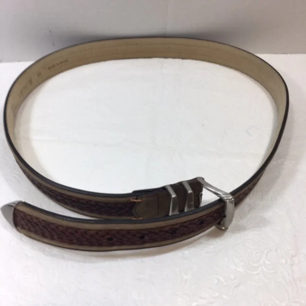 Tommy Bahama Brown Braided Leather Belt Size 38 Made in Spain